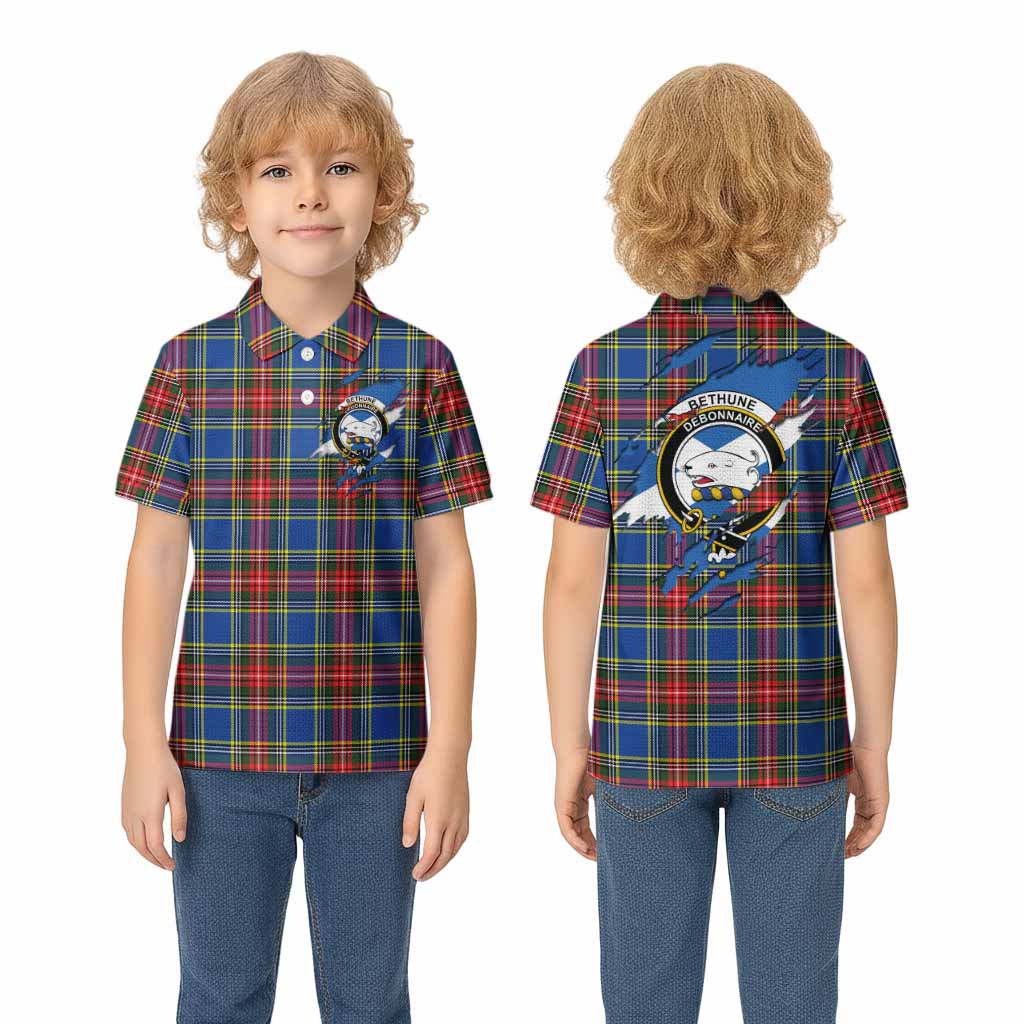 Bethune Clan Crest In Me Tartan Kid Polo Shirt Scotland Flag Style