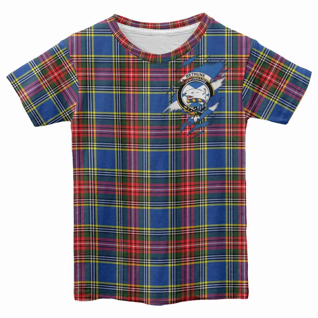 Bethune Clan Crest In Me Tartan Kid T-shirt Scotland Flag Style