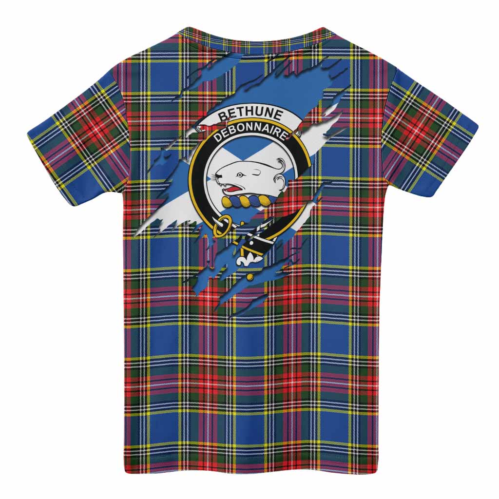 Bethune Clan Crest In Me Tartan Kid T-shirt Scotland Flag Style