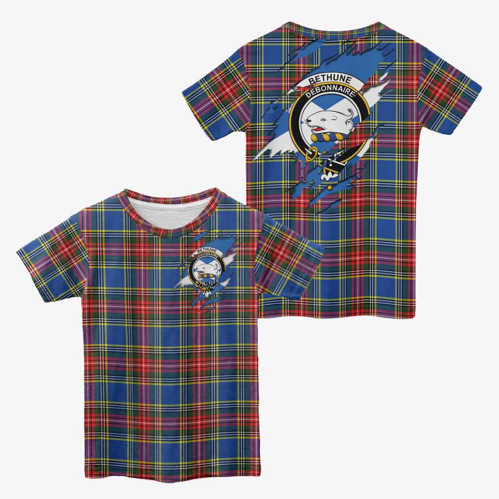 Bethune Clan Crest In Me Tartan Kid T-shirt Scotland Flag Style