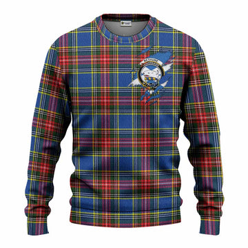 Bethune Clan Crest In Me Tartan Knitted Sweater Scotland Flag Style
