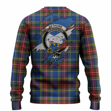Bethune Clan Crest In Me Tartan Knitted Sweater Scotland Flag Style