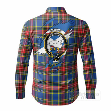 Bethune Clan Crest In Me Tartan Long Sleeve Button Shirts Scotland Flag Style