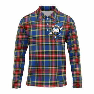 Bethune Clan Crest In Me Tartan Long Sleeve Polo Shirt Scotland Flag Style