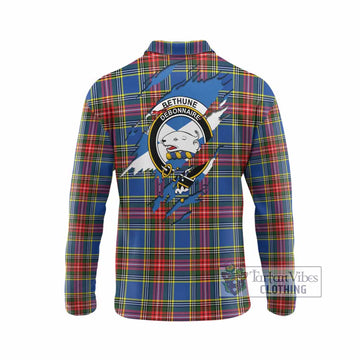 Bethune Clan Crest In Me Tartan Long Sleeve Polo Shirt Scotland Flag Style