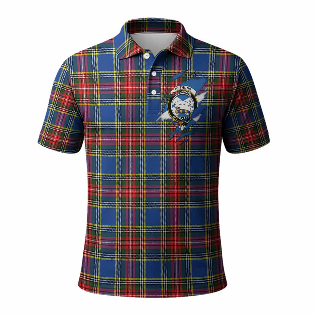 Bethune Clan Crest In Me Tartan Polo Shirt Scotland Flag Style