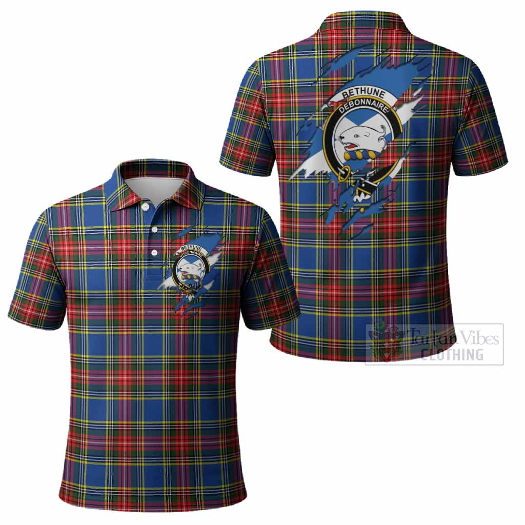 Bethune Clan Crest In Me Tartan Polo Shirt Scotland Flag Style