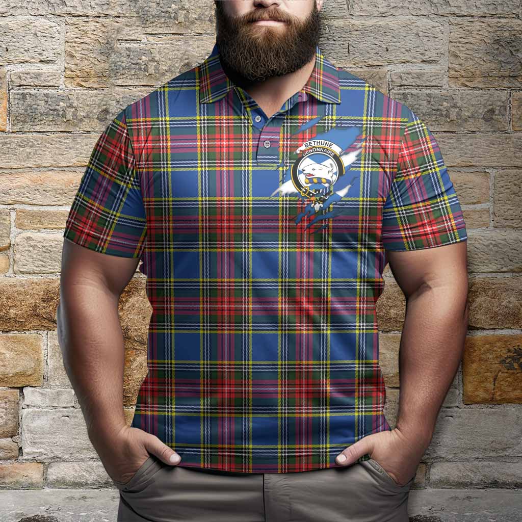 Bethune Clan Crest In Me Tartan Polo Shirt Scotland Flag Style
