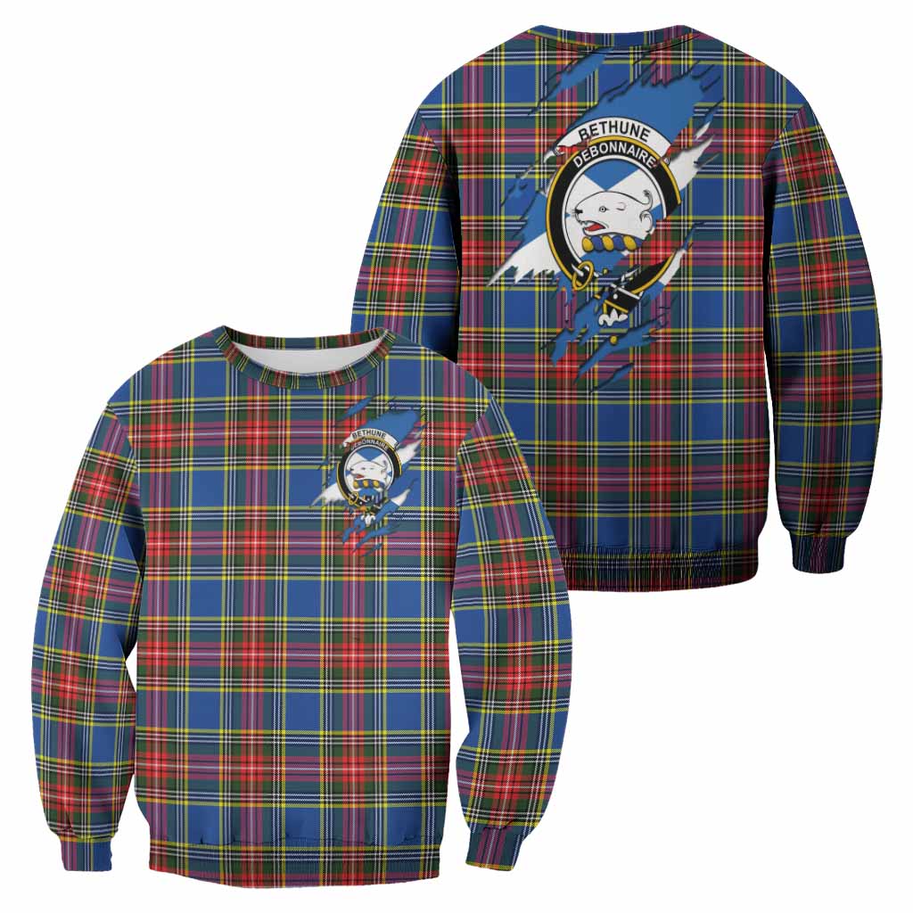Bethune Clan Crest In Me Tartan Sweatshirt Scotland Flag Style