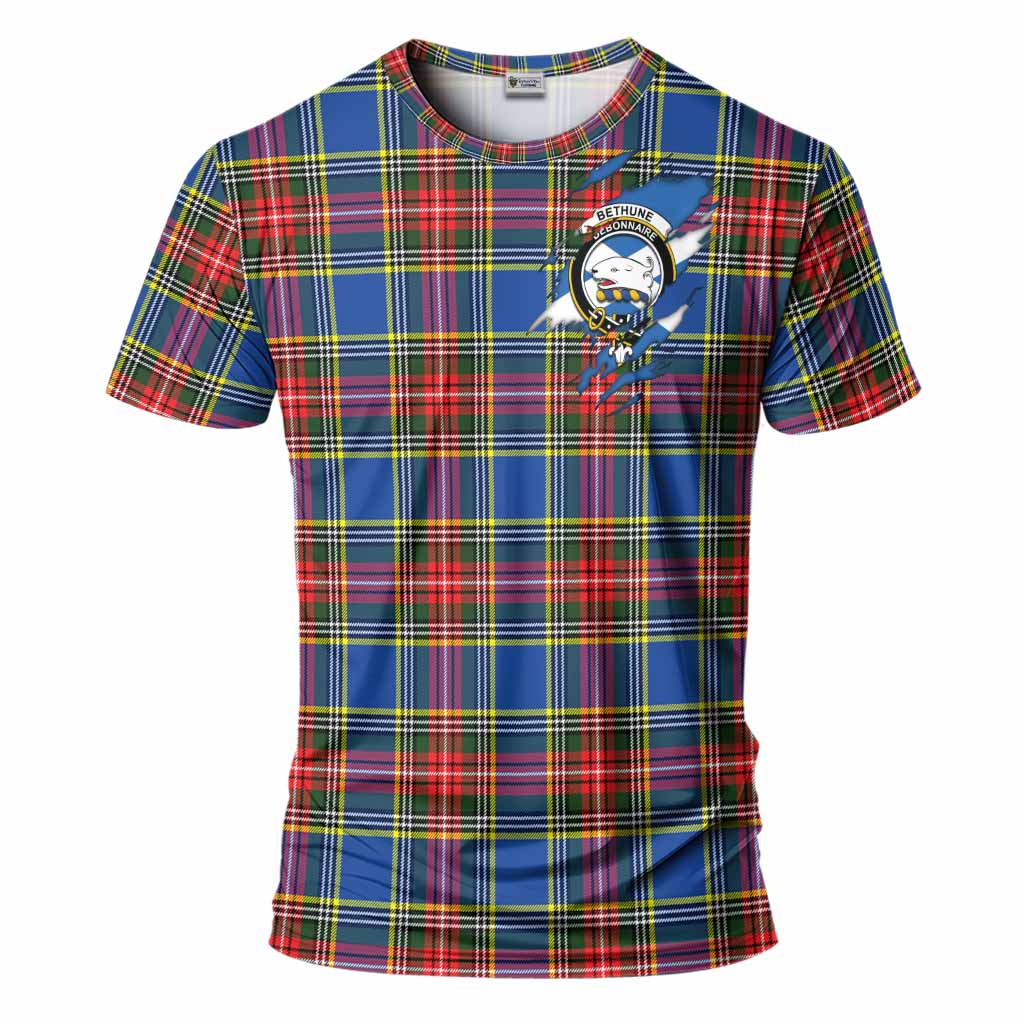 Bethune Clan Crest In Me Tartan T-Shirt Scotland Flag Style