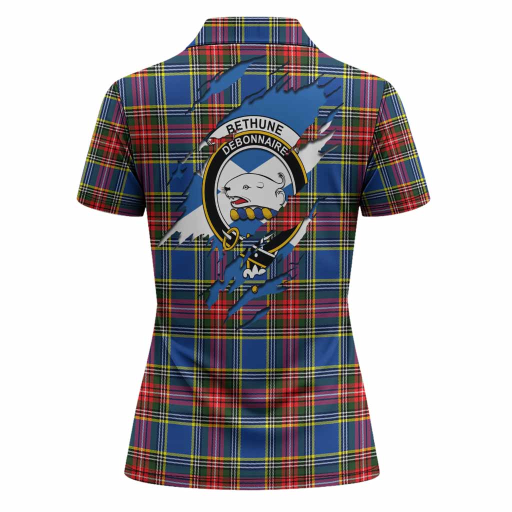 Bethune Clan Crest In Me Tartan Women Polo Shirt Scotland Flag Style