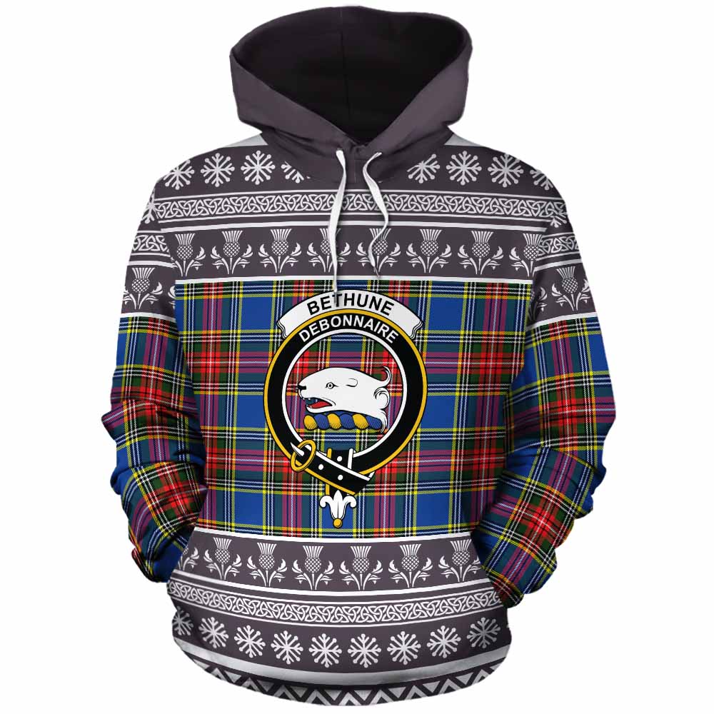 Bethune Clan Tartan Christmas Cotton Hoodie with Family Crest - Tartan Vibes Clothing