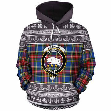 Bethune Clan Tartan Christmas Cotton Hoodie with Family Crest