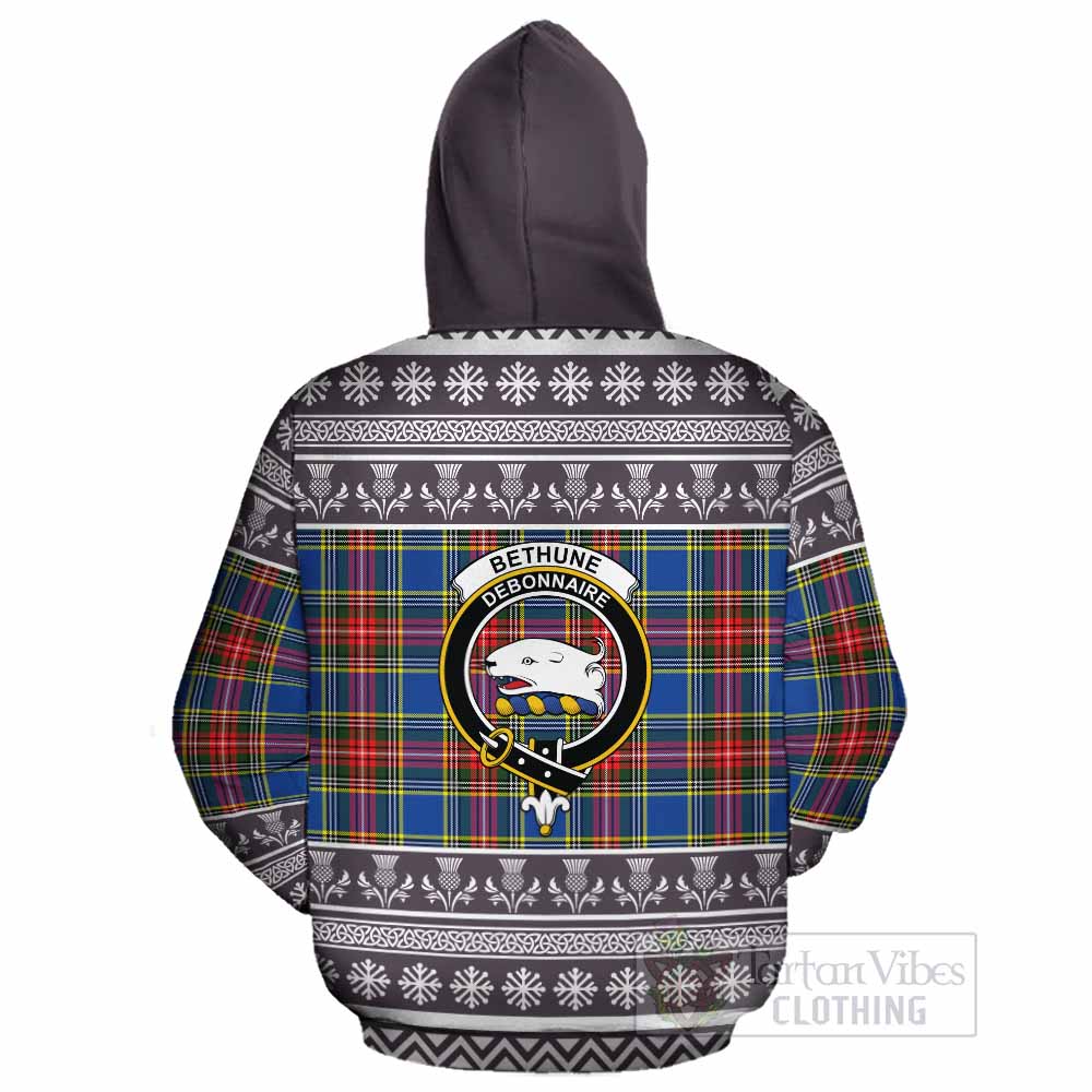 Bethune Clan Tartan Christmas Cotton Hoodie with Family Crest - Tartan Vibes Clothing