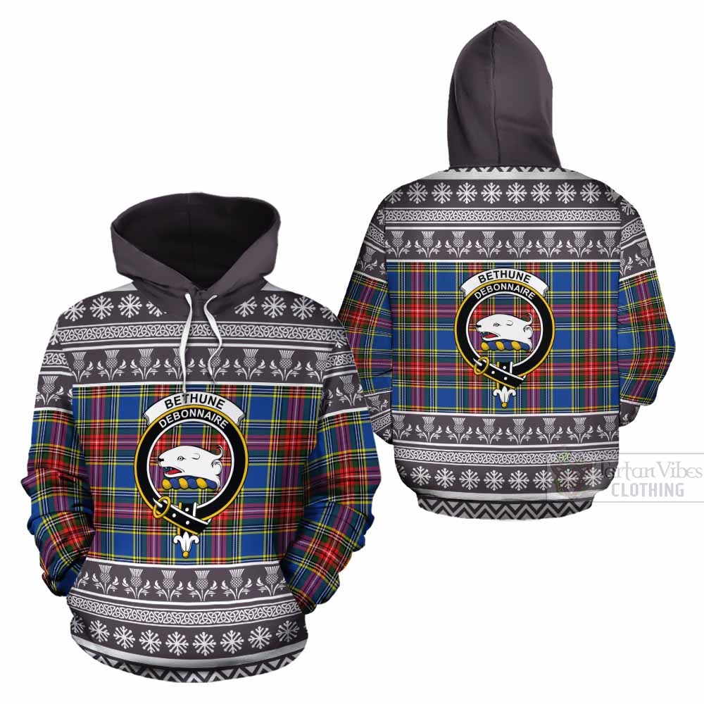 Bethune Clan Tartan Christmas Cotton Hoodie with Family Crest - Tartan Vibes Clothing