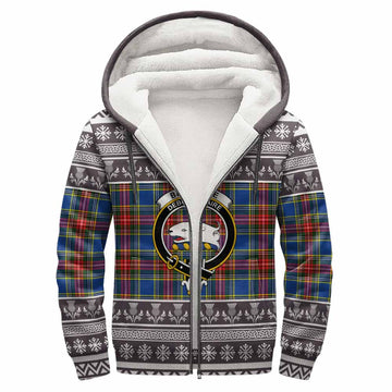 Bethune Clan Tartan Christmas Fleece Hoodie with Family Crest
