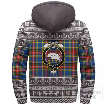 Bethune Clan Tartan Christmas Fleece Hoodie with Family Crest
