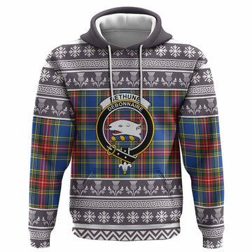 Bethune Clan Tartan Christmas Hoodie with Family Crest