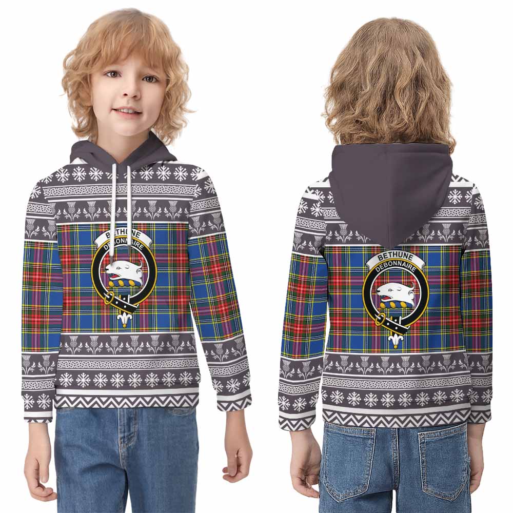 Bethune Clan Tartan Christmas Kid Hoodie with Family Crest - Tartan Vibes Clothing
