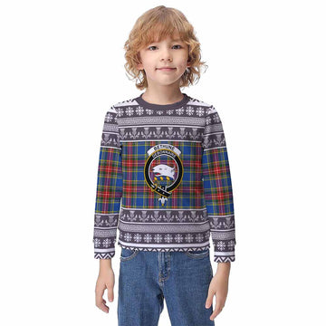 Bethune Clan Tartan Christmas Kid Ugly Sweatshirt with Family Crest
