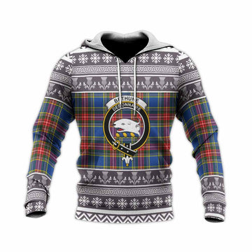 Bethune Clan Tartan Christmas Knitted Hoodie with Family Crest