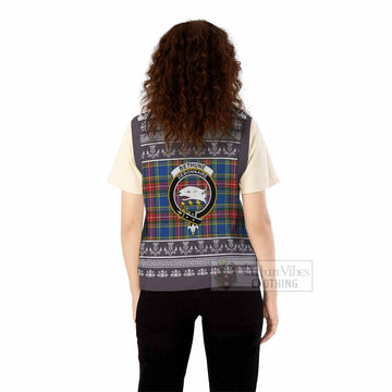 Bethune Clan Tartan Christmas Knitted V-Neck Vest with Family Crest