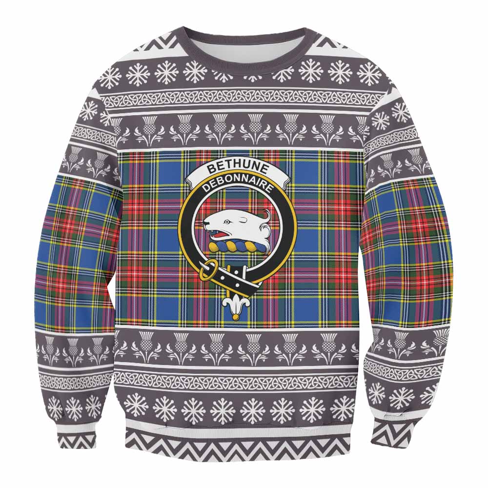 Bethune Clan Tartan Christmas Sweatshirt with Family Crest - Tartan Vibes Clothing