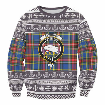 Bethune Clan Tartan Christmas Sweatshirt with Family Crest