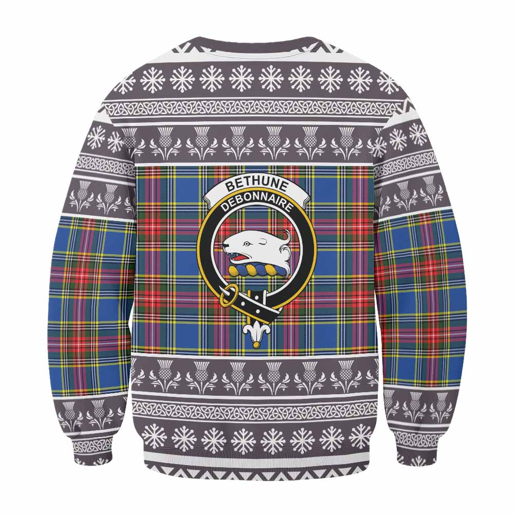 Bethune Clan Tartan Christmas Sweatshirt with Family Crest - Tartan Vibes Clothing