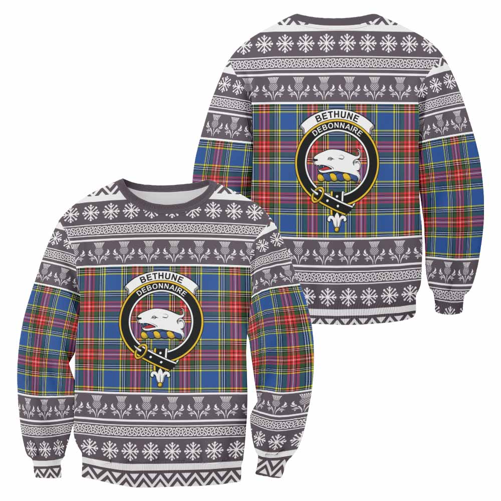 Bethune Clan Tartan Christmas Sweatshirt with Family Crest - Tartan Vibes Clothing