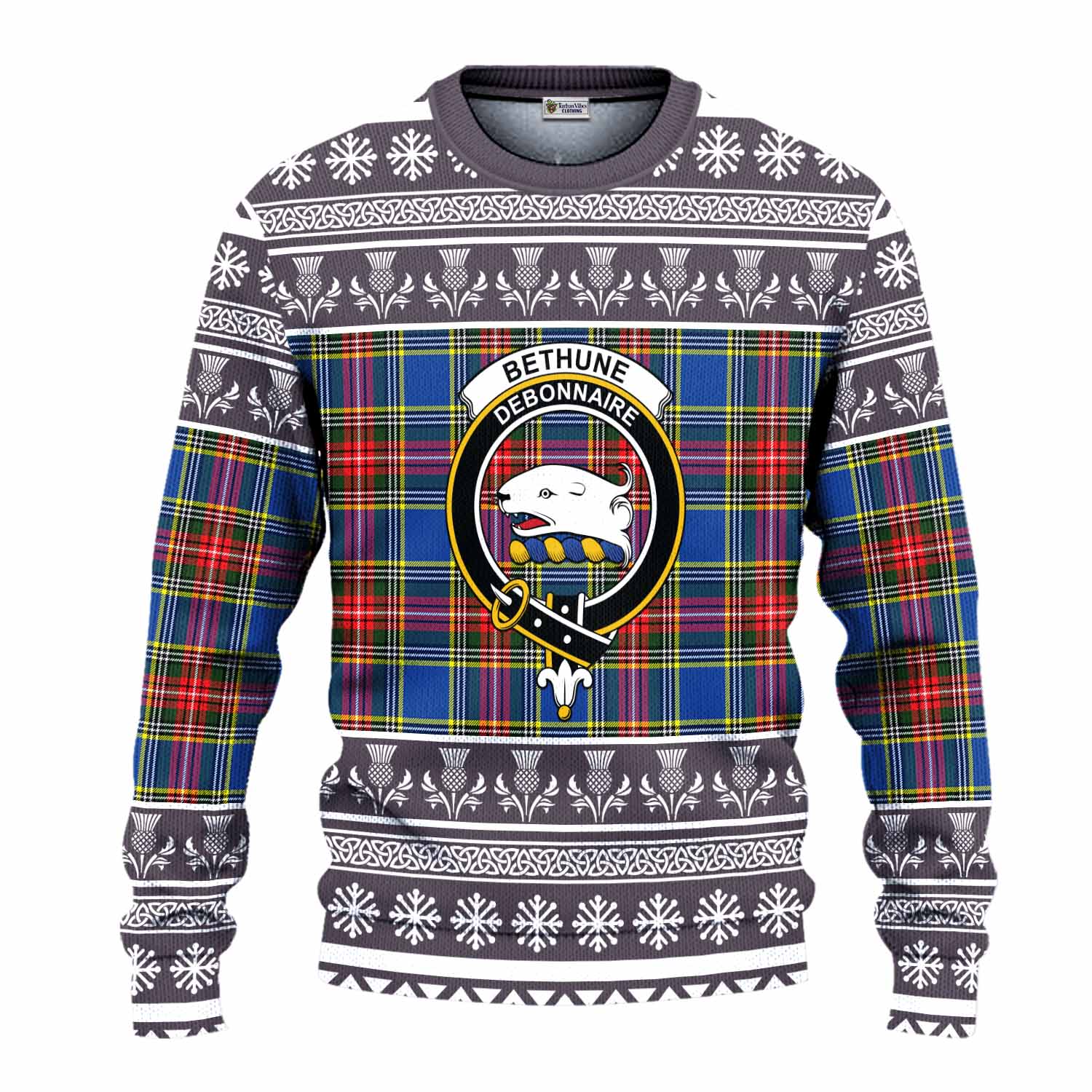 Bethune Clan Tartan Christmas Ugly Sweater with Family Crest - Tartan Vibes Clothing