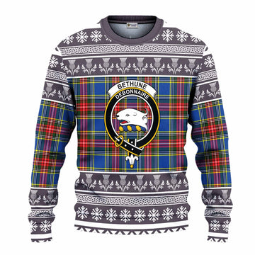 Bethune Clan Tartan Christmas Ugly Sweater with Family Crest