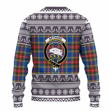 Bethune Clan Tartan Christmas Ugly Sweater with Family Crest