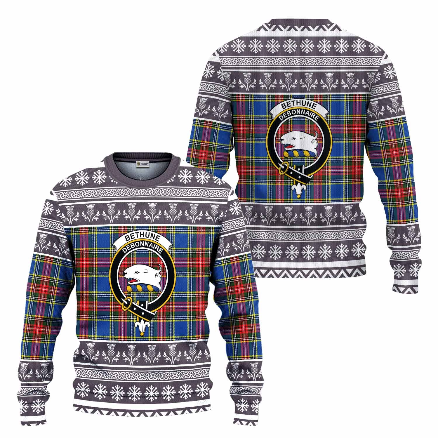 Bethune Clan Tartan Christmas Ugly Sweater with Family Crest - Tartan Vibes Clothing