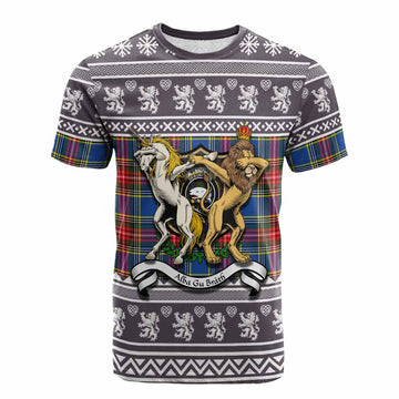 Bethune Clan Tartan Crest Christmas Cotton T-shirt Coat of Arms Funny Style