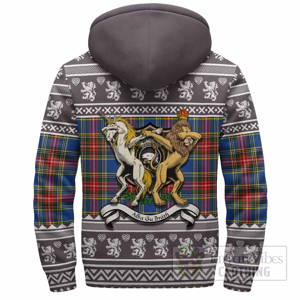 Bethune Clan Tartan Crest Christmas Fleece Hoodie Coat of Arms Funny Style - Tartan Vibes Clothing