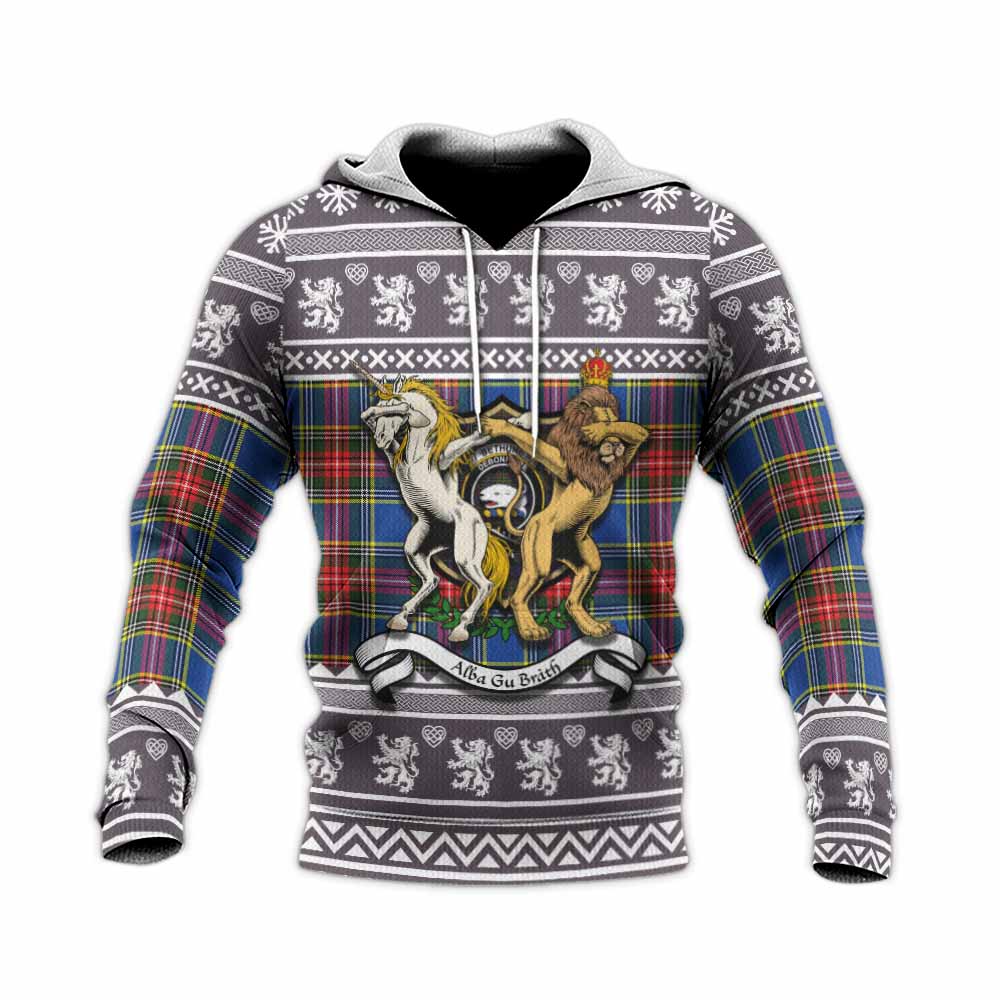 Bethune Clan Tartan Crest Christmas Knitted Hoodie Coat of Arms Funny Style - Tartan Vibes Clothing