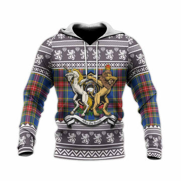 Bethune Clan Tartan Crest Christmas Knitted Hoodie Coat of Arms Funny Style
