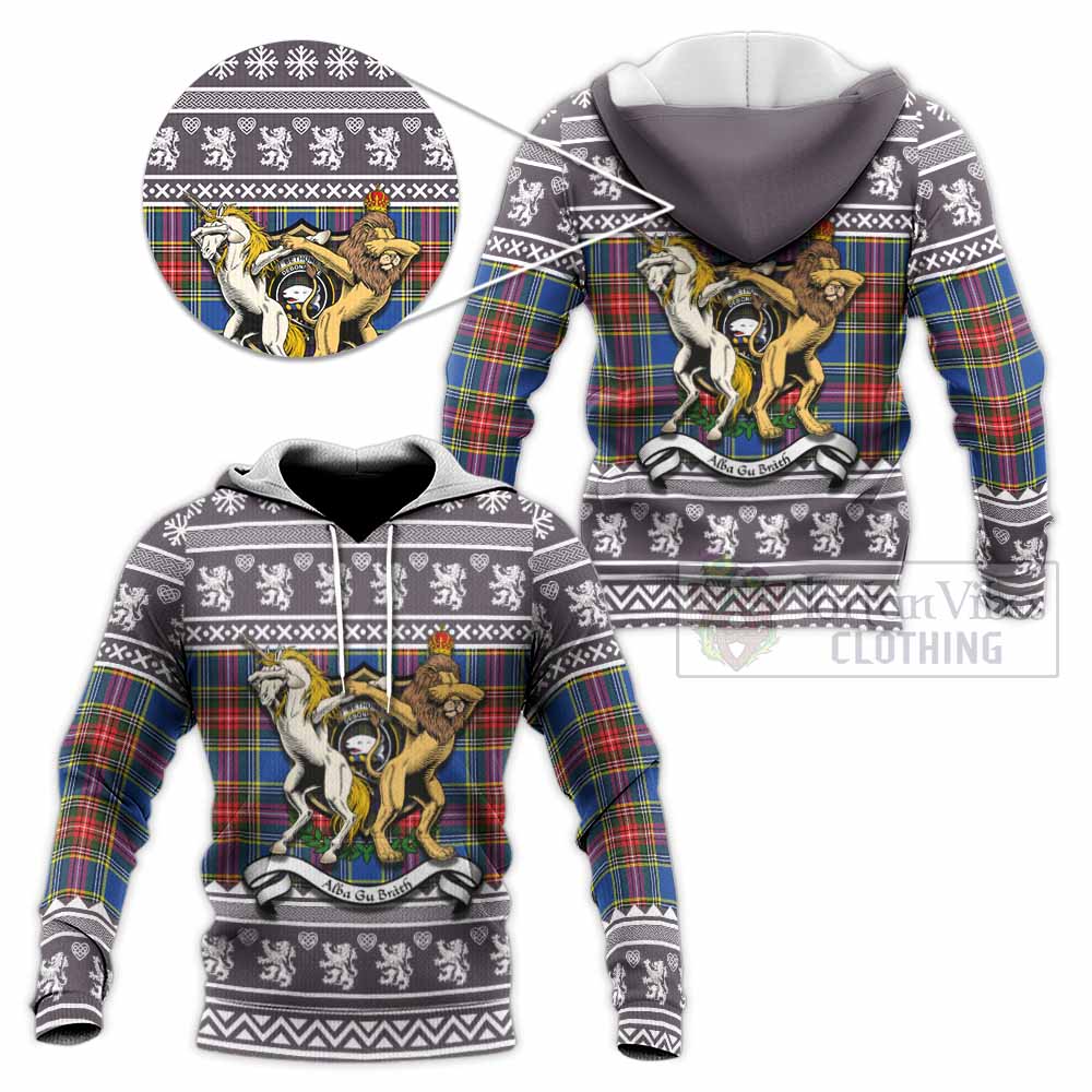 Bethune Clan Tartan Crest Christmas Knitted Hoodie Coat of Arms Funny Style - Tartan Vibes Clothing