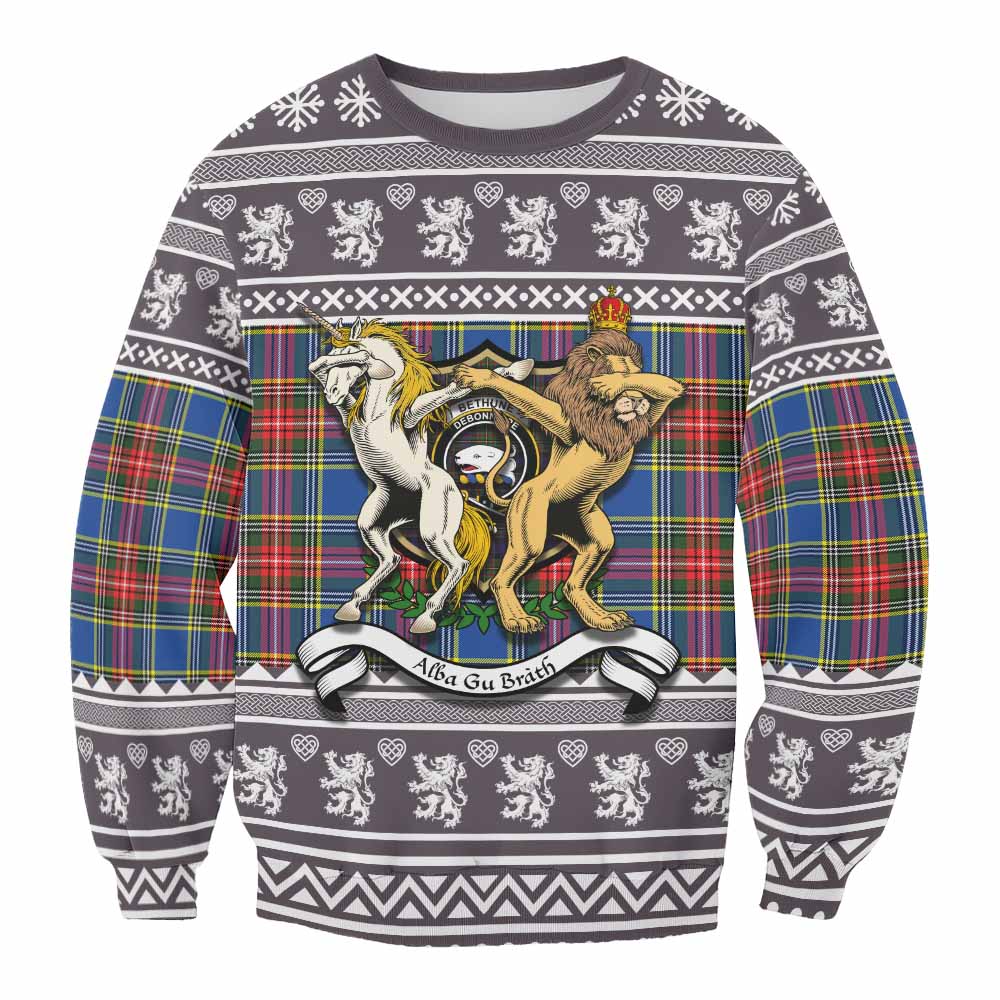 Bethune Clan Tartan Crest Christmas Sweatshirt Coat of Arms Funny Style - Tartan Vibes Clothing