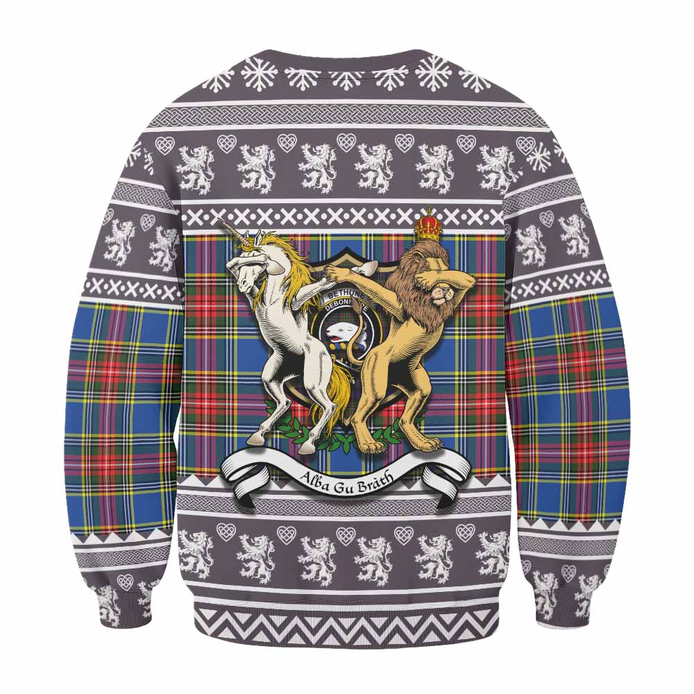 Bethune Clan Tartan Crest Christmas Sweatshirt Coat of Arms Funny Style - Tartan Vibes Clothing