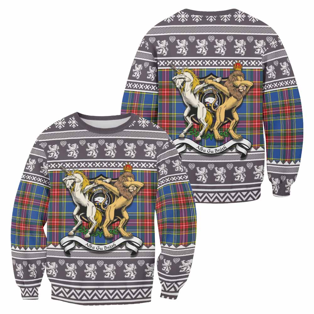 Bethune Clan Tartan Crest Christmas Sweatshirt Coat of Arms Funny Style - Tartan Vibes Clothing