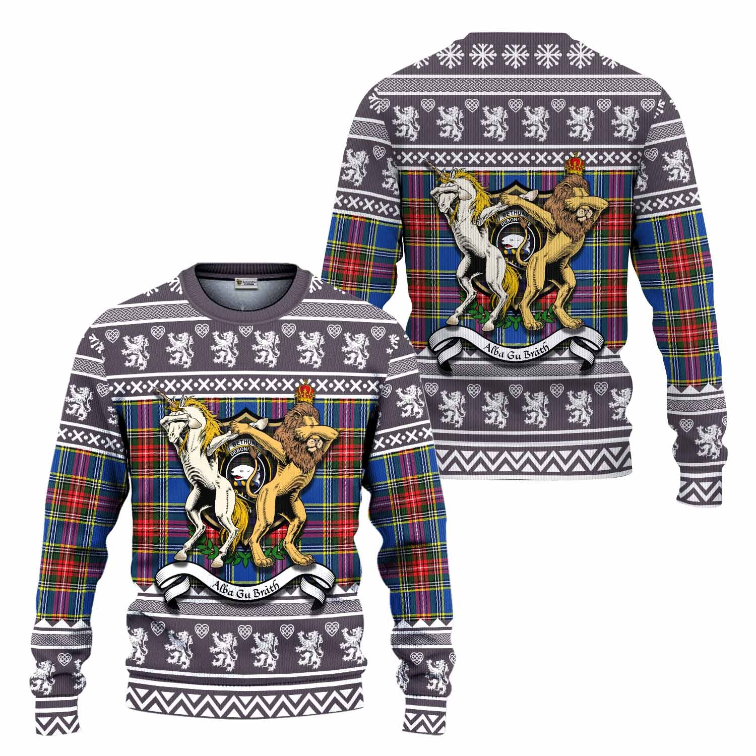 Bethune Clan Tartan Crest Christmas Ugly Sweater Coat of Arms Funny Style - Tartan Vibes Clothing