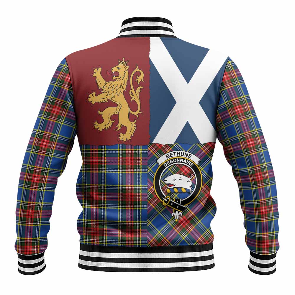 Bethune Crest Tartan Baseball Jacket with Lion Rampant Saltire Style