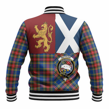 Bethune Crest Tartan Baseball Jacket with Lion Rampant Saltire Style