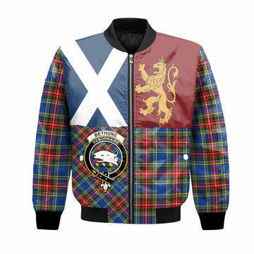 Bethune Crest Tartan Bomber Jacket with Lion Rampant Saltire Style