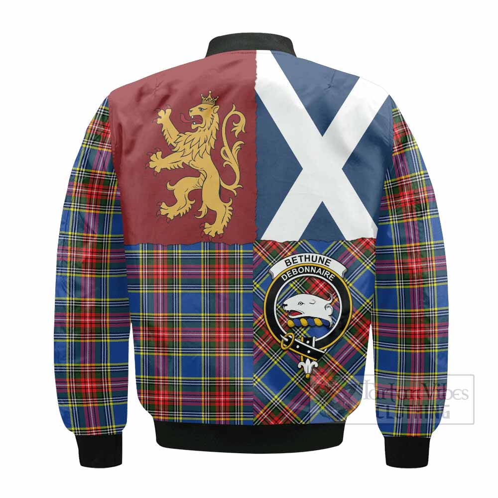 Bethune Crest Tartan Bomber Jacket with Lion Rampant Saltire Style