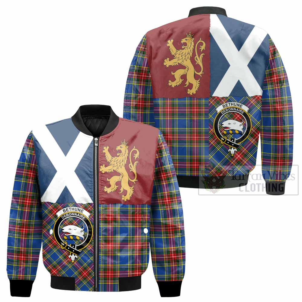 Bethune Crest Tartan Bomber Jacket with Lion Rampant Saltire Style