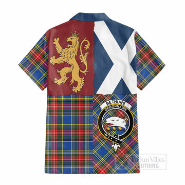 Bethune Crest Tartan Cotton Hawaiian Shirt with Lion Rampant Saltire Style