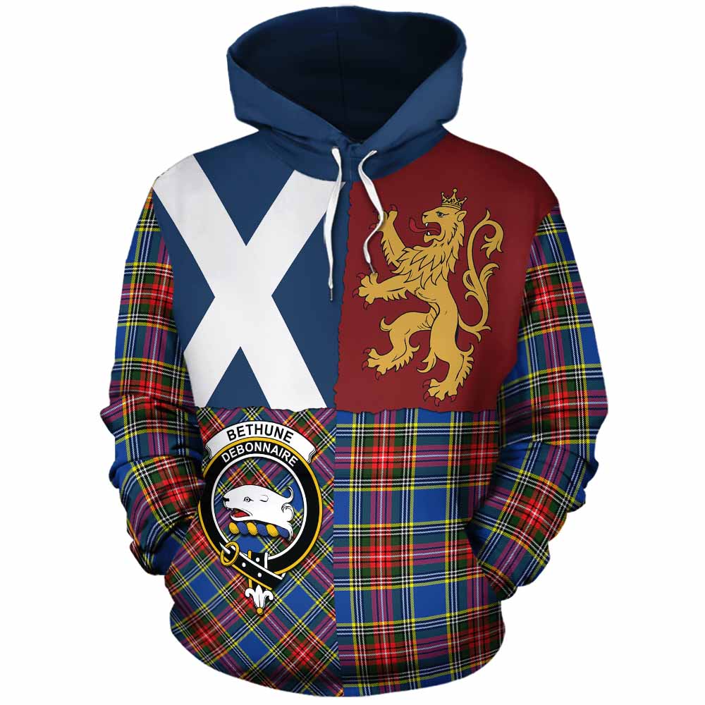 Bethune Crest Tartan Cotton Hoodie with Lion Rampant Saltire Style - Tartan Vibes Clothing